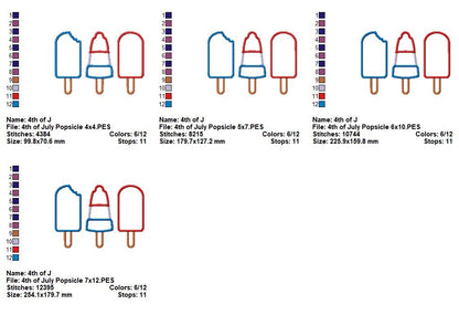 Patriotic Popsicle Trio - Applique - Machine Embroidery Design