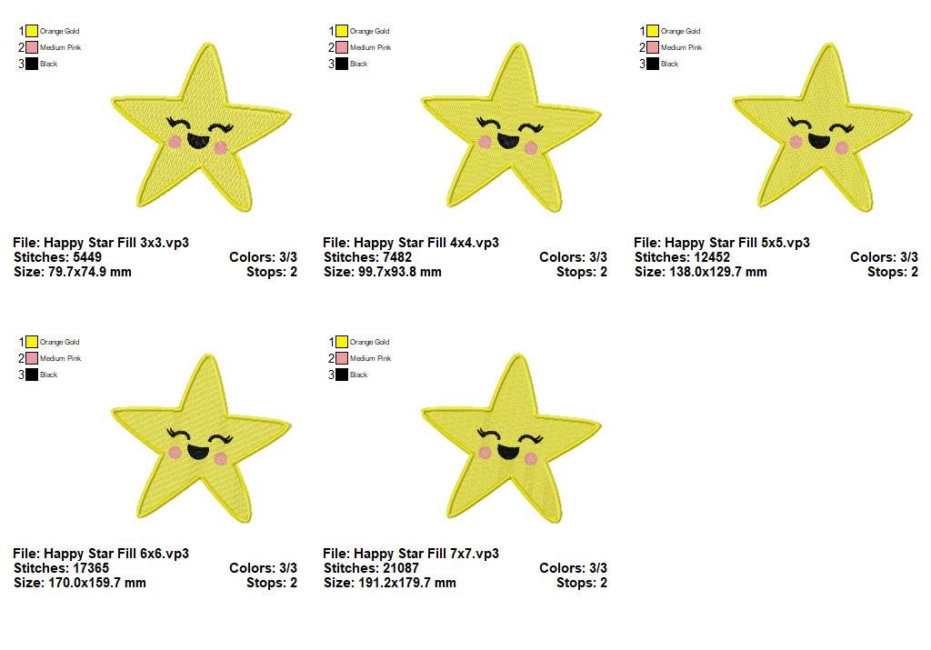 Happy Star – Fill Stitch – Machine Embroidery Design