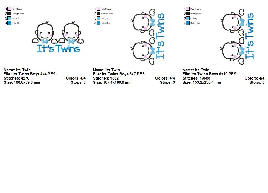 It’s Twins (Boys) – Satin Stitch – Machine Embroidery Design