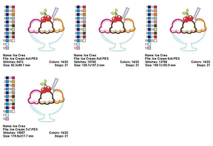 Sweet Ice Cream Sundae - Appliqué - Machine Embroidery Design