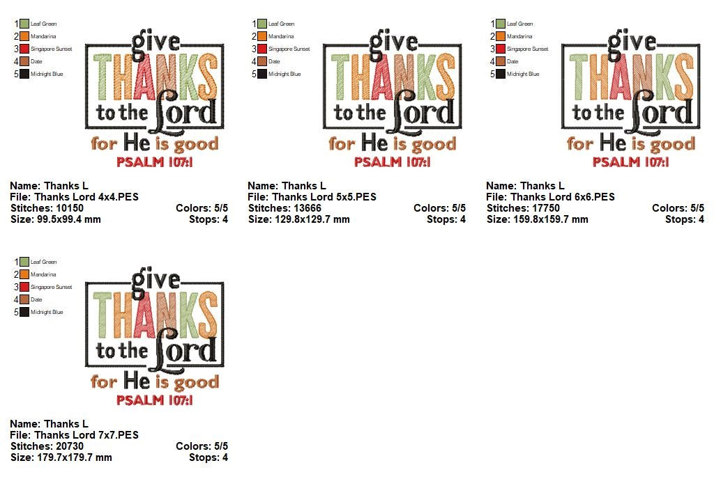 Give Thanks to the Lord - Fill Stitch - Machine Embroidery Design