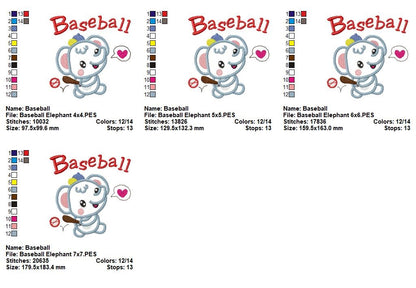 Baseball Elephant - Appliqué - Machine Embroidery Design