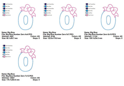 Sweet Big Bow Number Zero / Letter O - Appliqué - Machine Embroidery Design