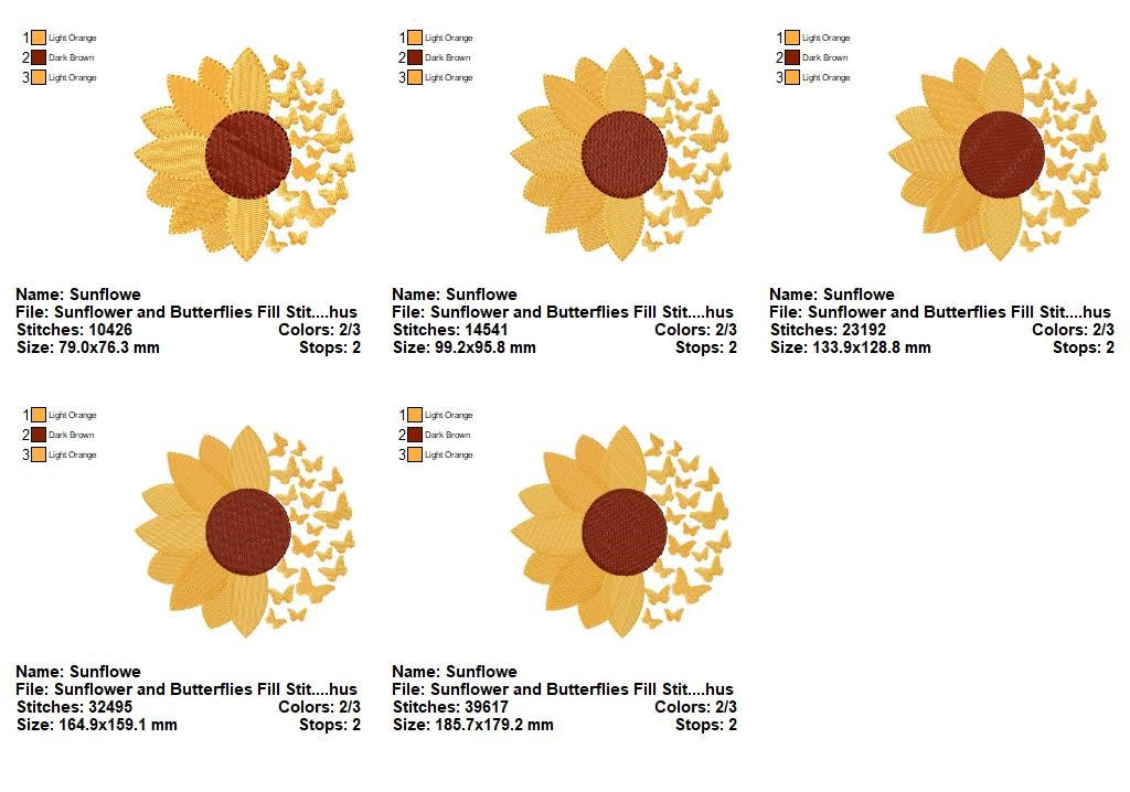 Sunflower and Butterflies - Fill Stitch – Machine Embroidery Design
