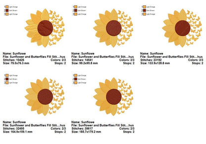 Sunflower and Butterflies - Fill Stitch – Machine Embroidery Design