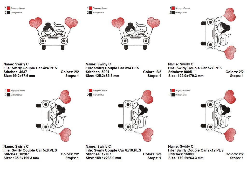 Sweet Couple in Love Car – Fill Stitch – Machine Embroidery Design