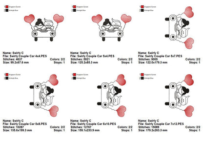 Sweet Couple in Love Car – Fill Stitch – Machine Embroidery Design
