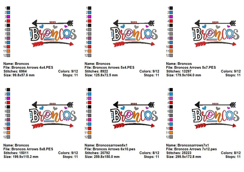 Colorful Broncos with Arrows – Satin Stitch – Machine Embroidery Design