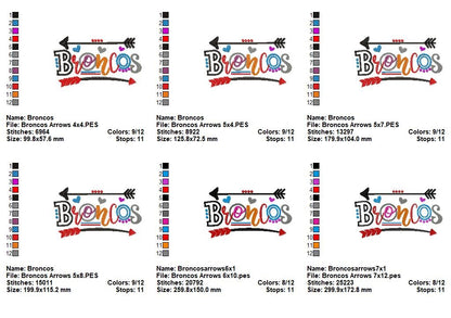 Colorful Broncos with Arrows – Satin Stitch – Machine Embroidery Design