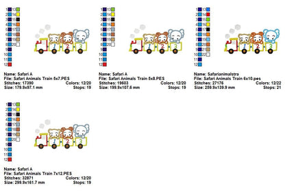 Safari Animals Train Appliqué – Machine Embroidery Design