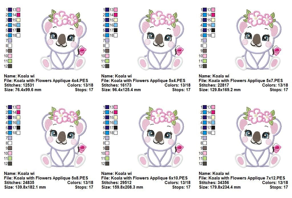 Sweet Floral Koala Baby - Applique – Machine Embroidery Design