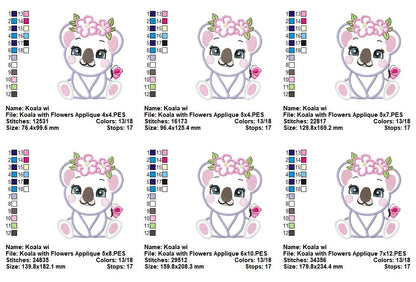Sweet Floral Koala Baby - Applique – Machine Embroidery Design
