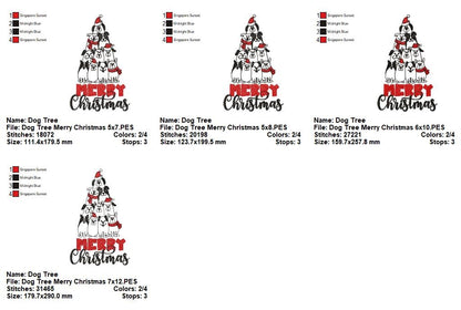 Merry Christmas Puppy Tree - Redwork Stitch - Machine Embroidery Design