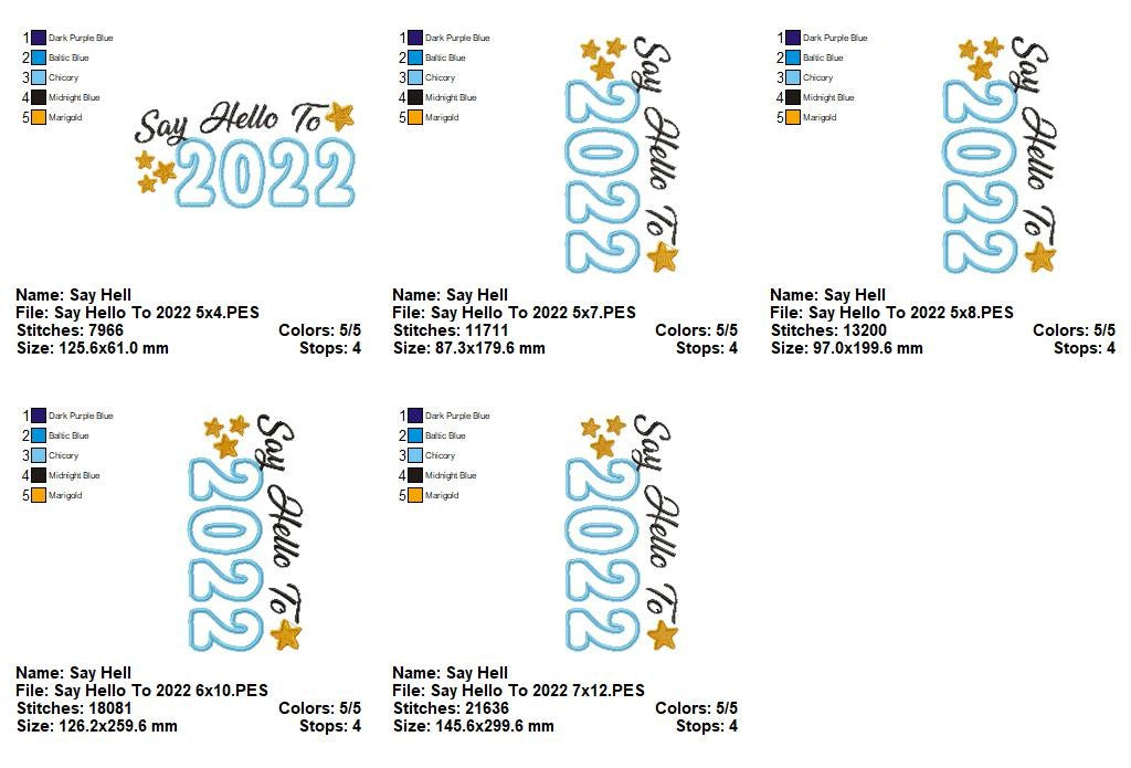 Say Hello To 2022 – Appliqué – Machine Embroidery Design