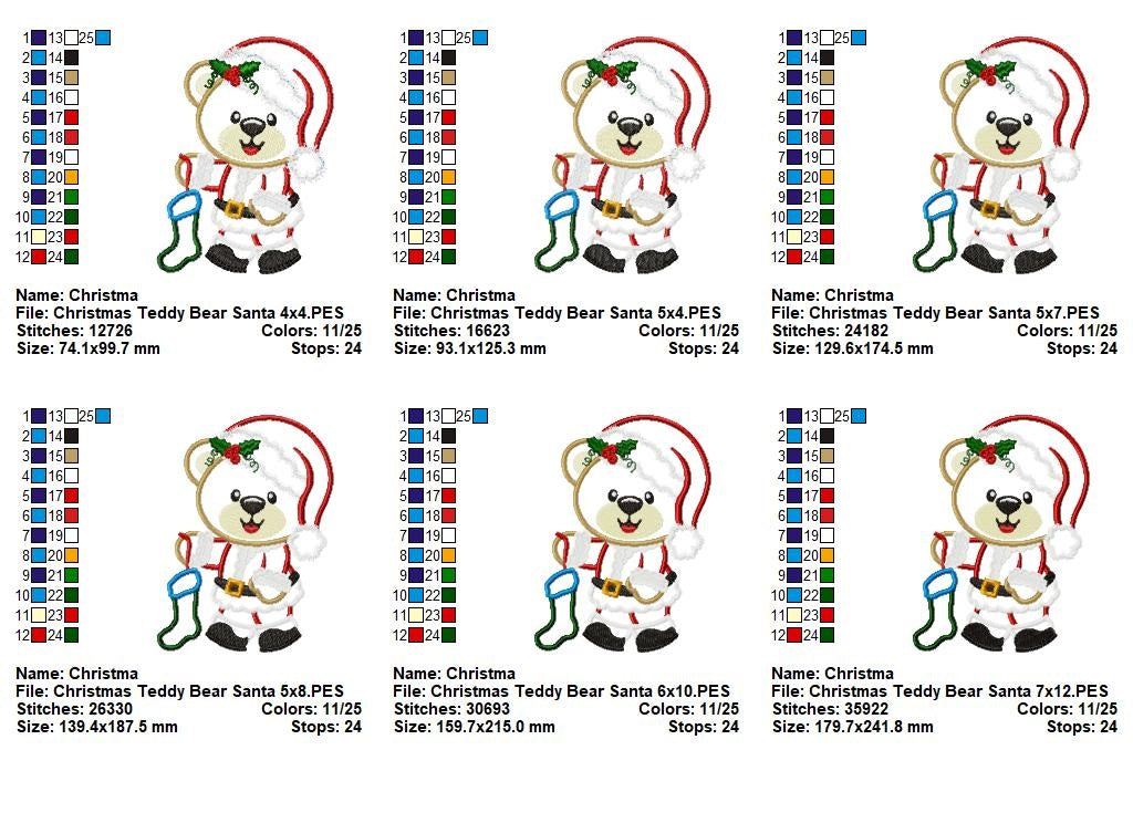 Jolly Little Santa Teddy Bears - Appliqué - Machine Embroidery Design