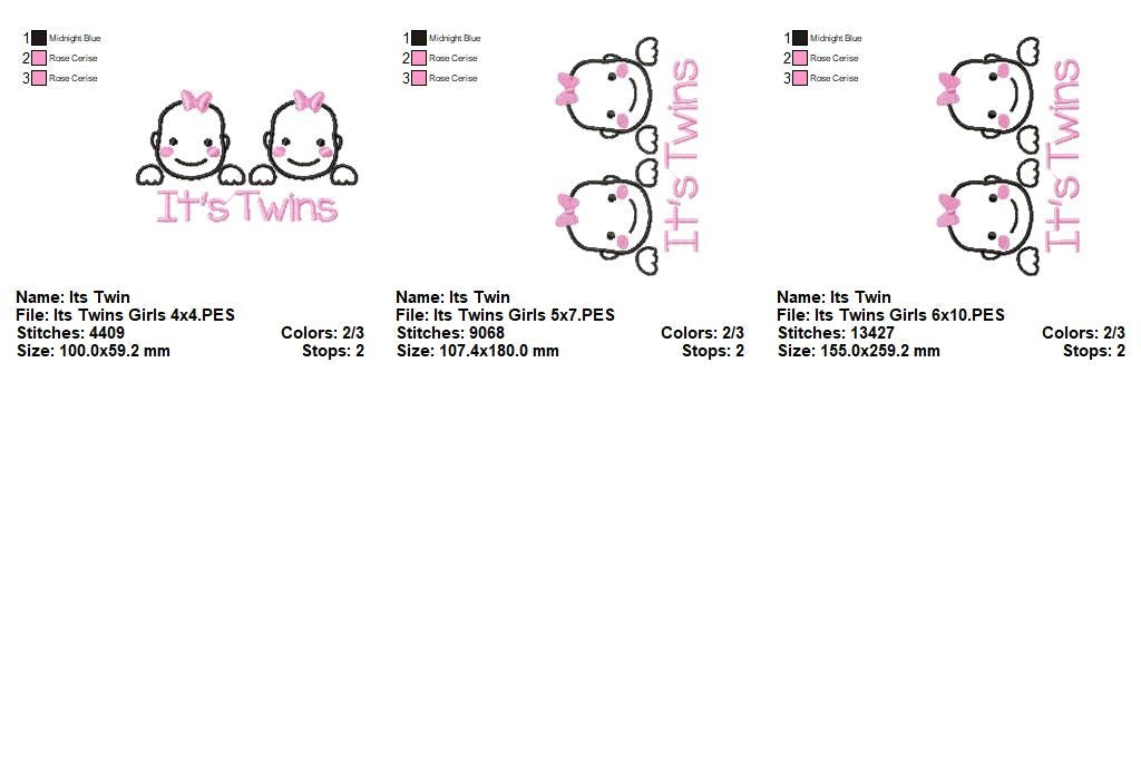 Twice the Cuteness Baby Twins - Satin Stitch - Machine Embroidery Design