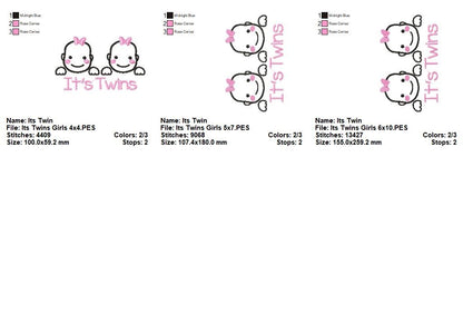 Twice the Cuteness Baby Twins - Satin Stitch - Machine Embroidery Design