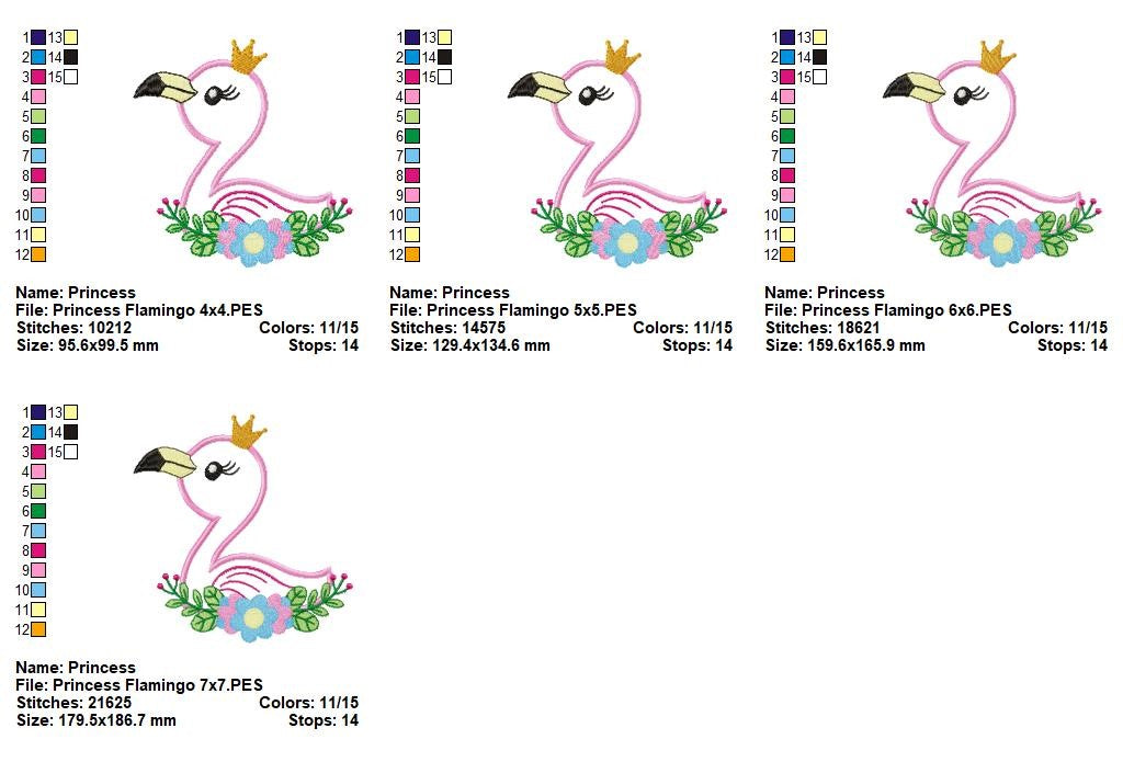 Princess Flamingo - Applique - Machine Embroidery Design