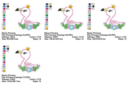 Princess Flamingo - Applique - Machine Embroidery Design