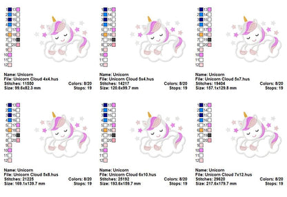Sweet Dreaming Unicorn on Cloud - Appliqué – Machine Embroidery Design