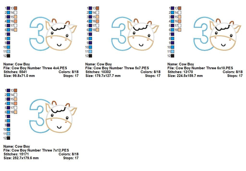 Moo-tiful Birthday Numbers 1-11 - Appliqué - Machine Embroidery Design