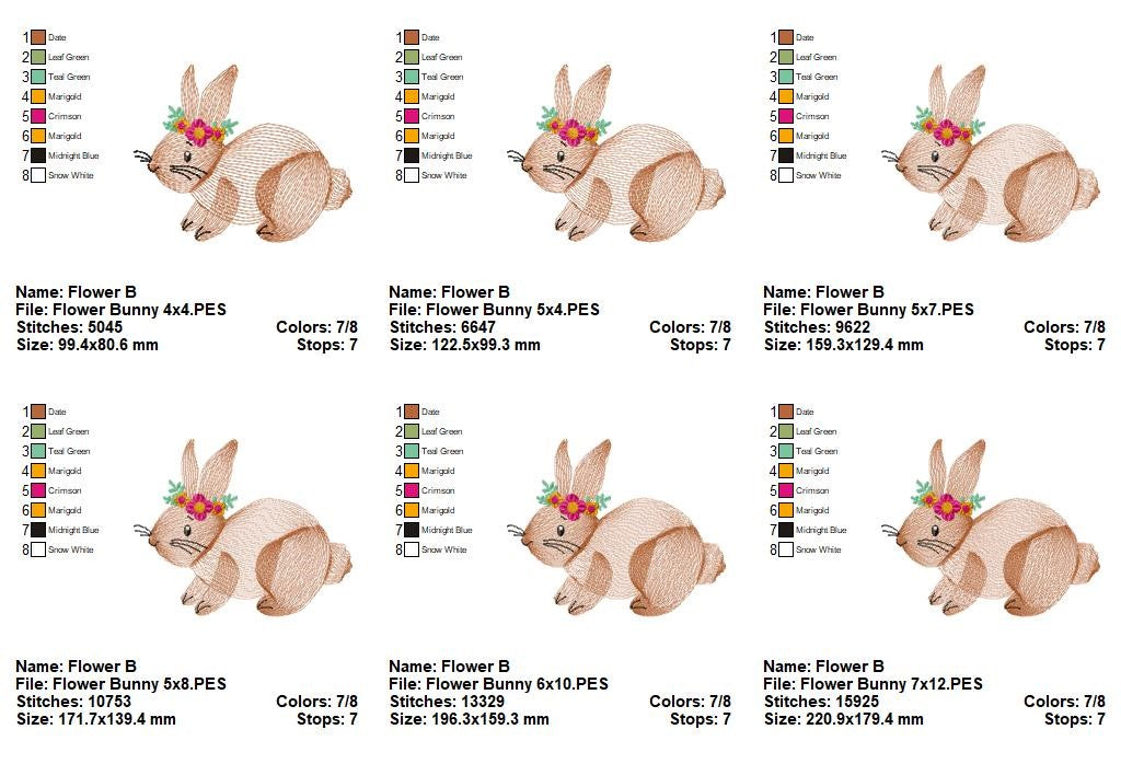 💐 Sweet Rippled Bunny & Blooms 🌼 – Rippled Stitch - Machine Embroidery Design