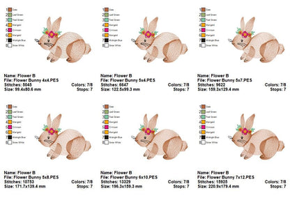 💐 Sweet Rippled Bunny & Blooms 🌼 – Rippled Stitch - Machine Embroidery Design