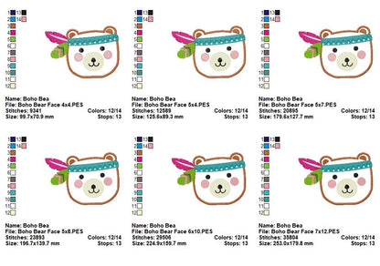 Boho Bear Face Set – Appliqué – Machine Embroidery Design