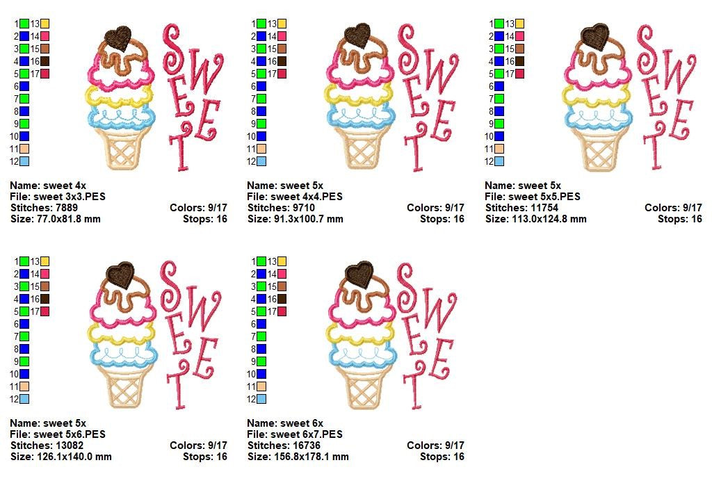 Sweet Ice Cream – Appliqué – Machine Embroidery Design
