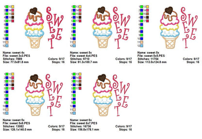 Sweet Ice Cream – Appliqué – Machine Embroidery Design