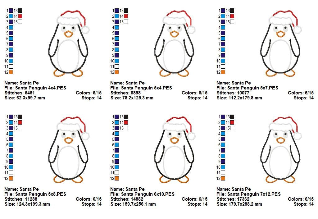 Jolly Little Santa Penguin - Appliqué - Machine Embroidery Design