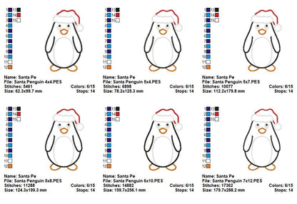 Jolly Little Santa Penguin - Appliqué - Machine Embroidery Design