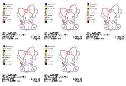 Cute Elephant With Bow – Appliqué – Machine Embroidery Design