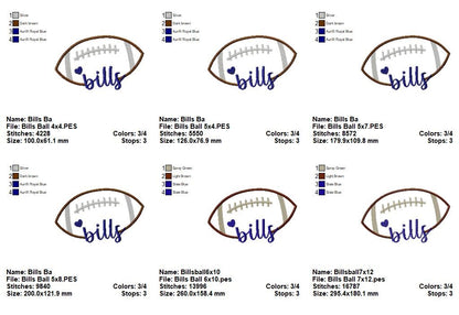 Bills Football Script Heart – Satin Stitch – Machine Embroidery Design