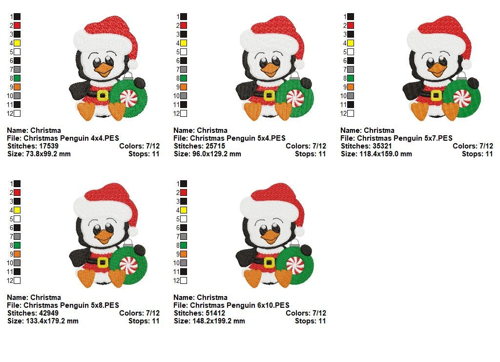 Christmas Penguin Bundle – Fill Stitch – Machine Embroidery Design