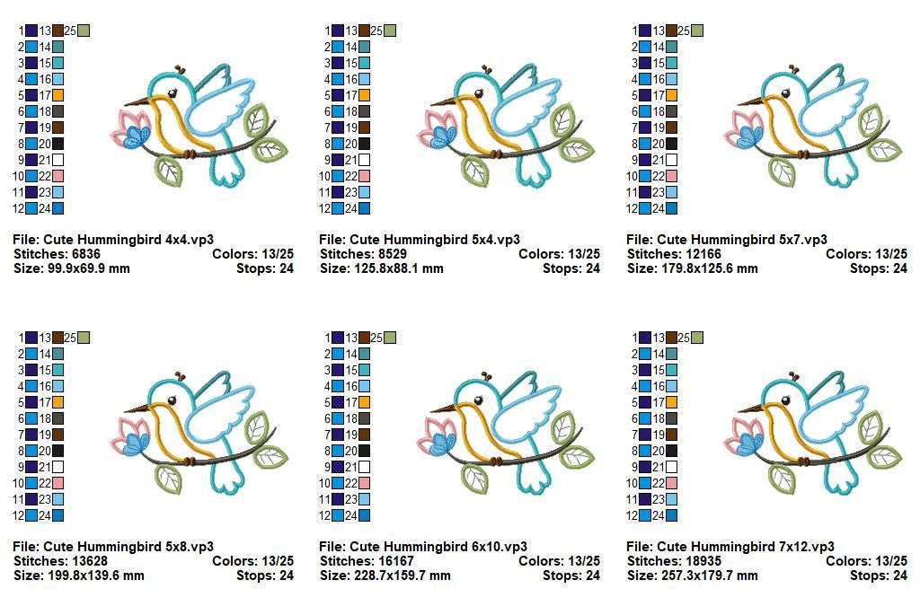 Sweet Hummingbird Blossom - Appliqué - Machine Embroidery Design