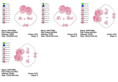 It’s a Girl Baby Frame - Appliqué – Machine Embroidery Design