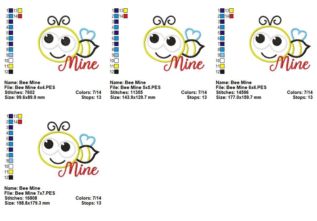 Sweet Bee Mine Valentine - Appliqué – Machine Embroidery Design