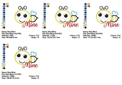Sweet Bee Mine Valentine - Appliqué – Machine Embroidery Design