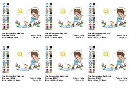 Cute Little Fishing Boy Scene – Fill Stitch – Machine Embroidery Design