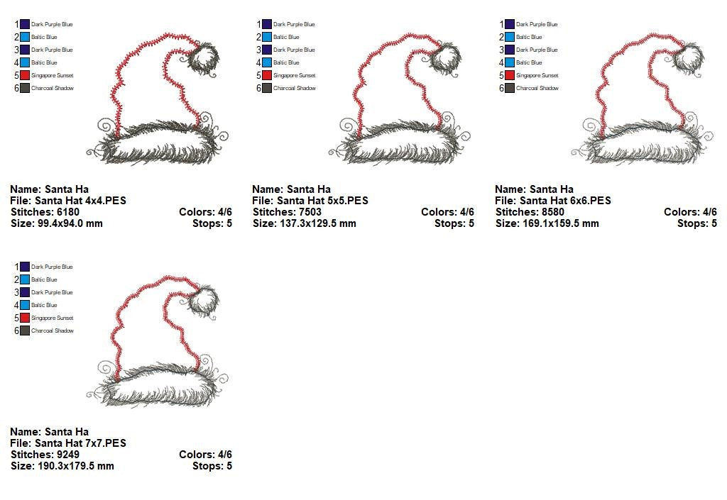 Santa Hat Whimsy – Applique – Machine Embroidery Design