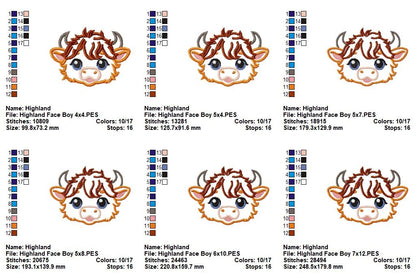 Highland Cow Boy Face - Applique - Machine Embroidery Design
