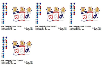 USA Firecracker Trio - Appliqué - Machine Embroidery Design
