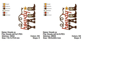 Howdy Y’all – Fill Stitch – Machine Embroidery Design