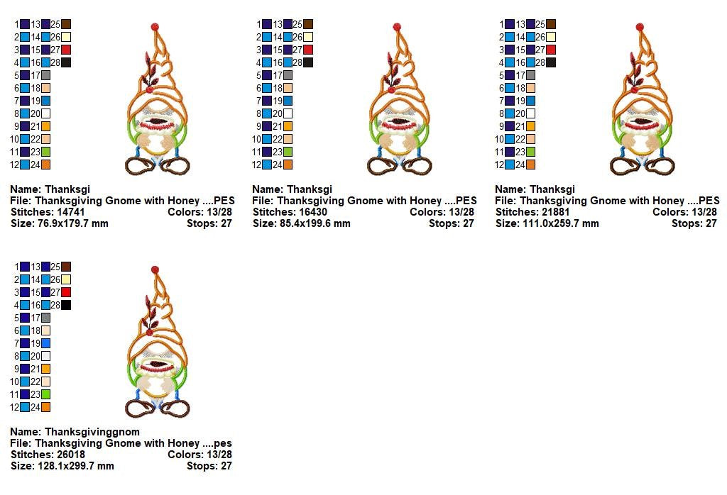 Thanksgiving Gnome with Honey - Appliqué - Machine Embroidery Design