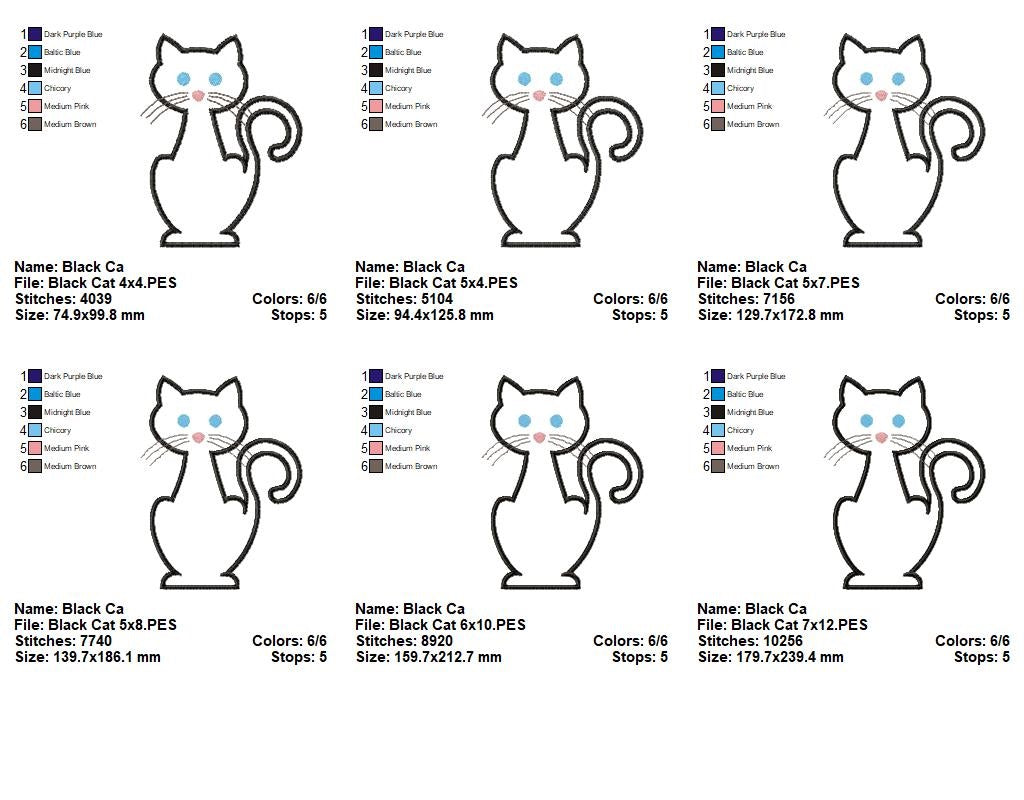 Sweet Black Cat – Appliqué – Machine Embroidery Design