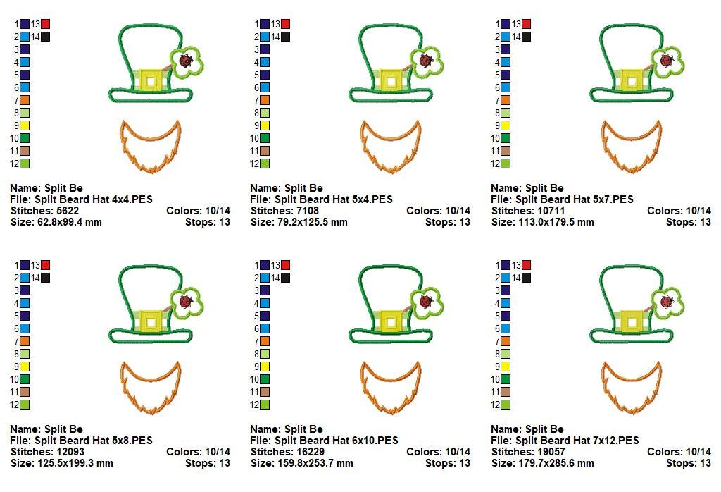 Leprechaun Hat Split Beard – Appliqué – Machine Embroidery Design