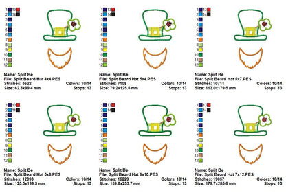 Leprechaun Hat Split Beard – Appliqué – Machine Embroidery Design
