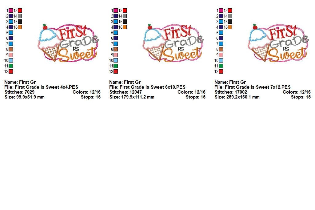 First Grade is Sweet - Appliqué - Machine Embroidery Design