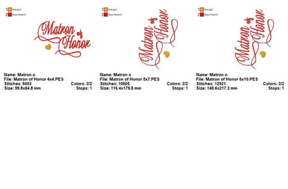 Matron of Honor Script - Satin Stitch - Machine Embroidery Design